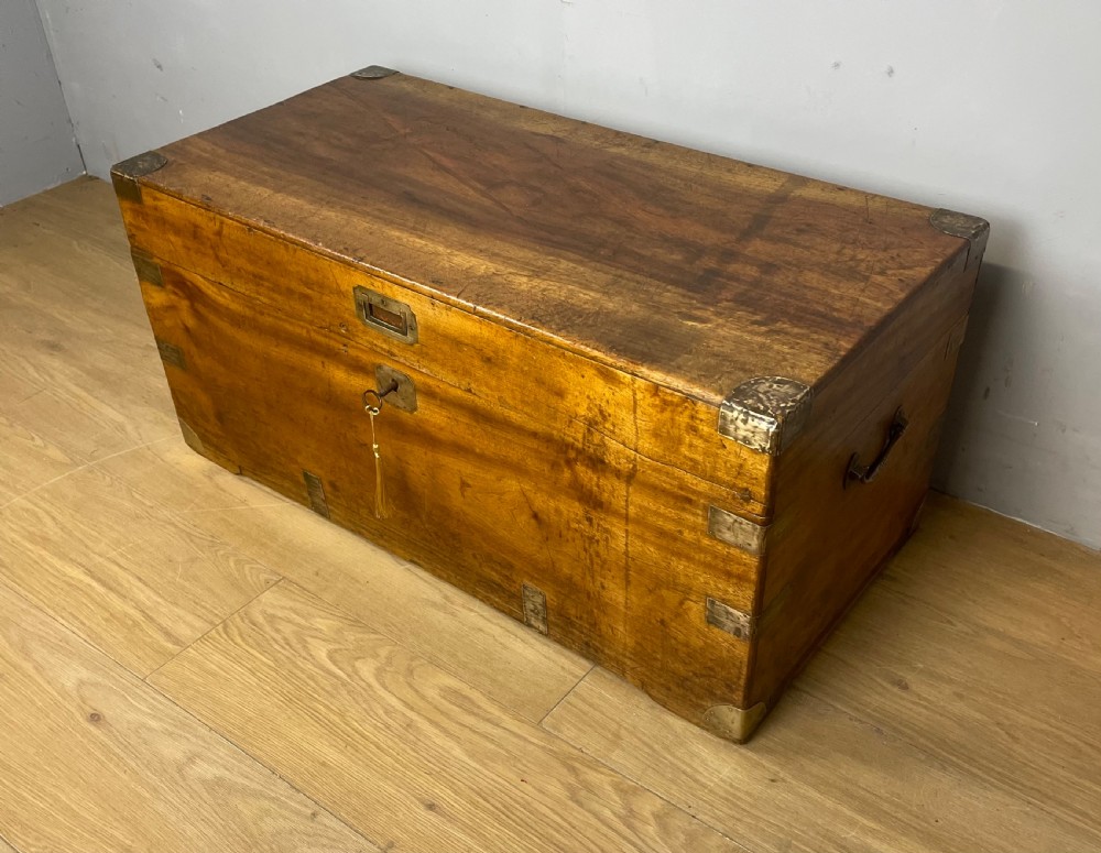 C19TH military camphor wood chest (brass mounts)