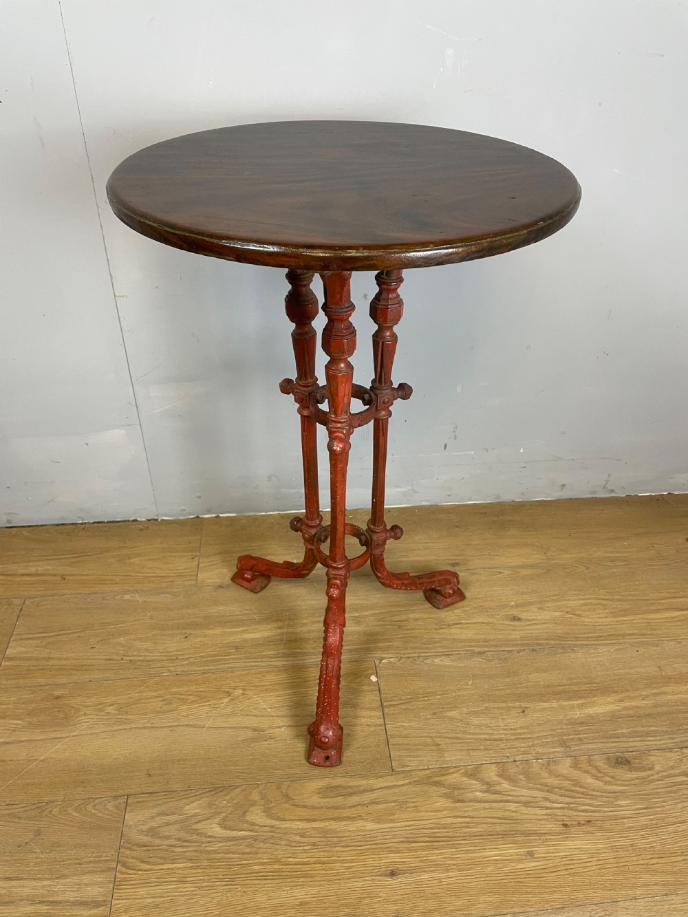 C19TH cast iron table with original mahogany top  View X