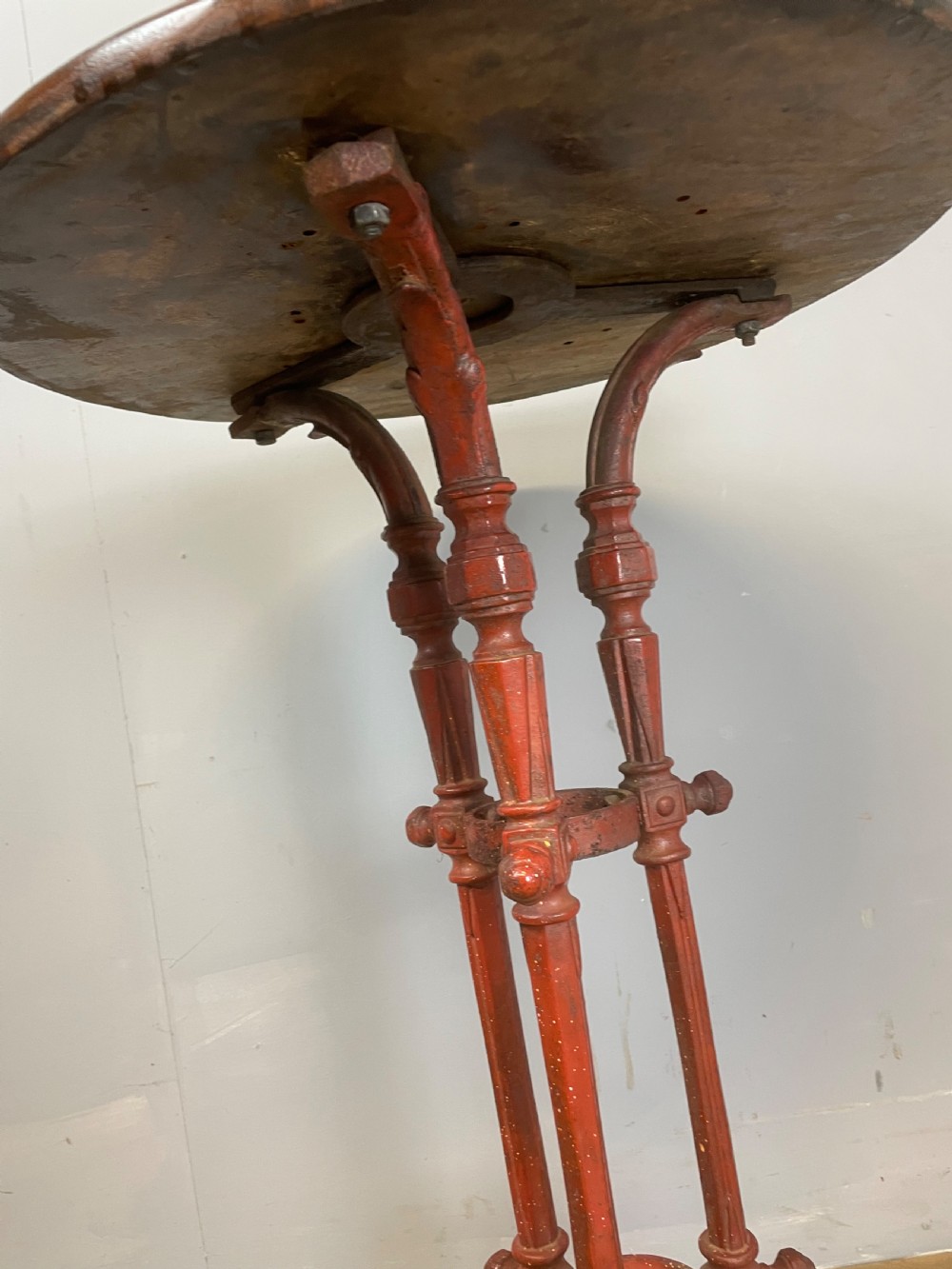 C19TH cast iron table with original mahogany top  View XI