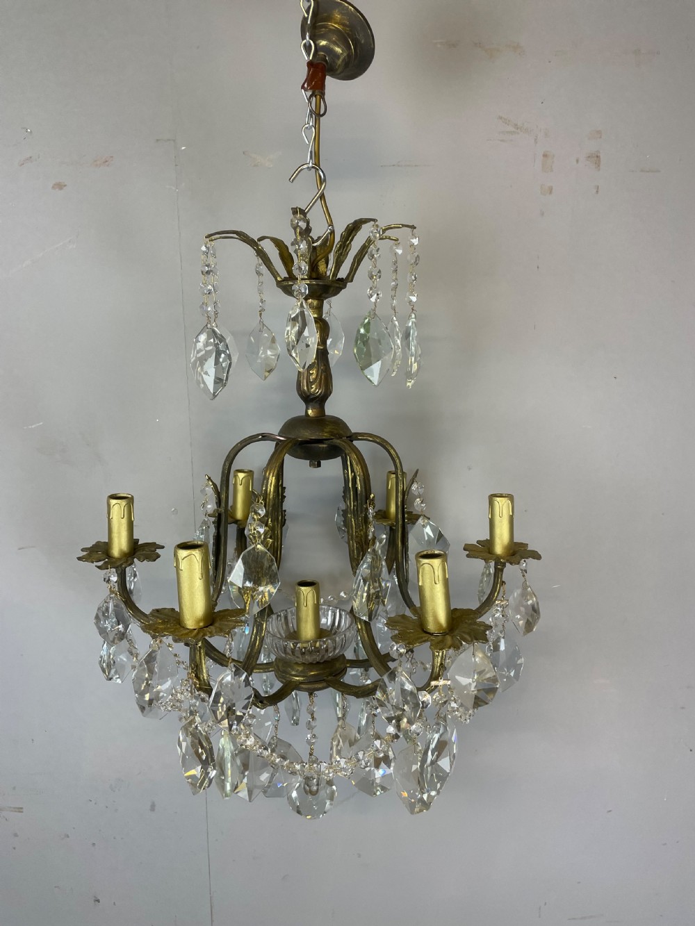 French 6 branch cut glass chandelier