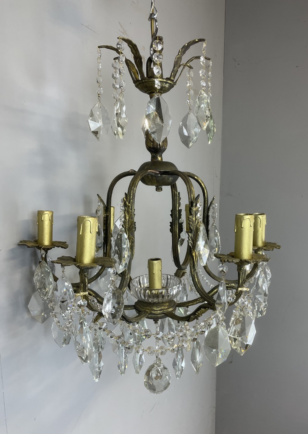 French 6 branch cut glass chandelier View II