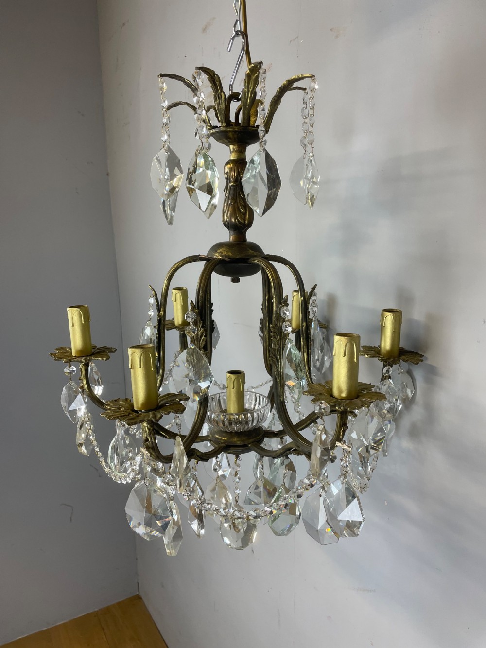 French 6 branch cut glass chandelier View IX