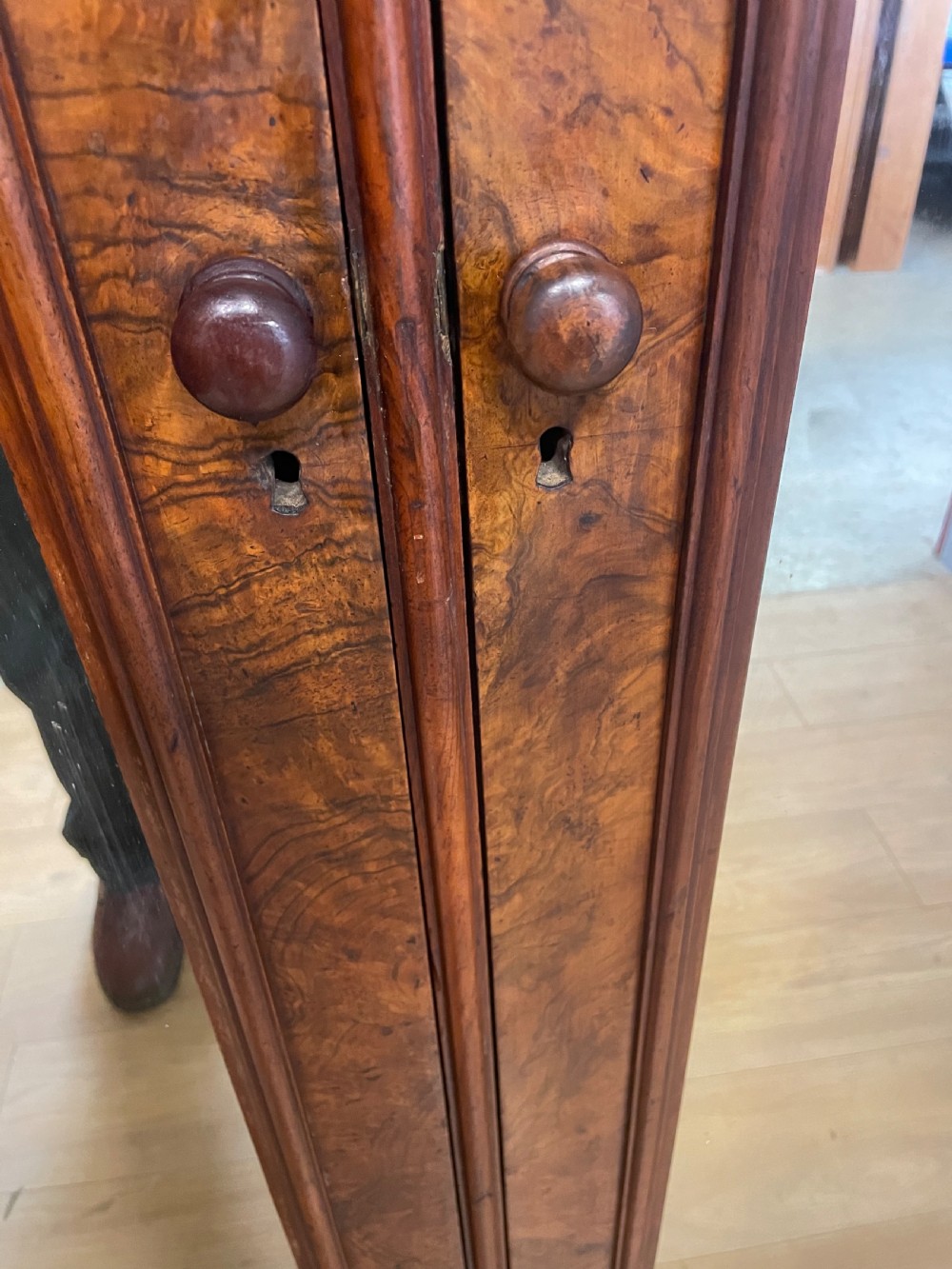 C19TH burr walnut country house two door wardrobe with mirrored doors  View XI
