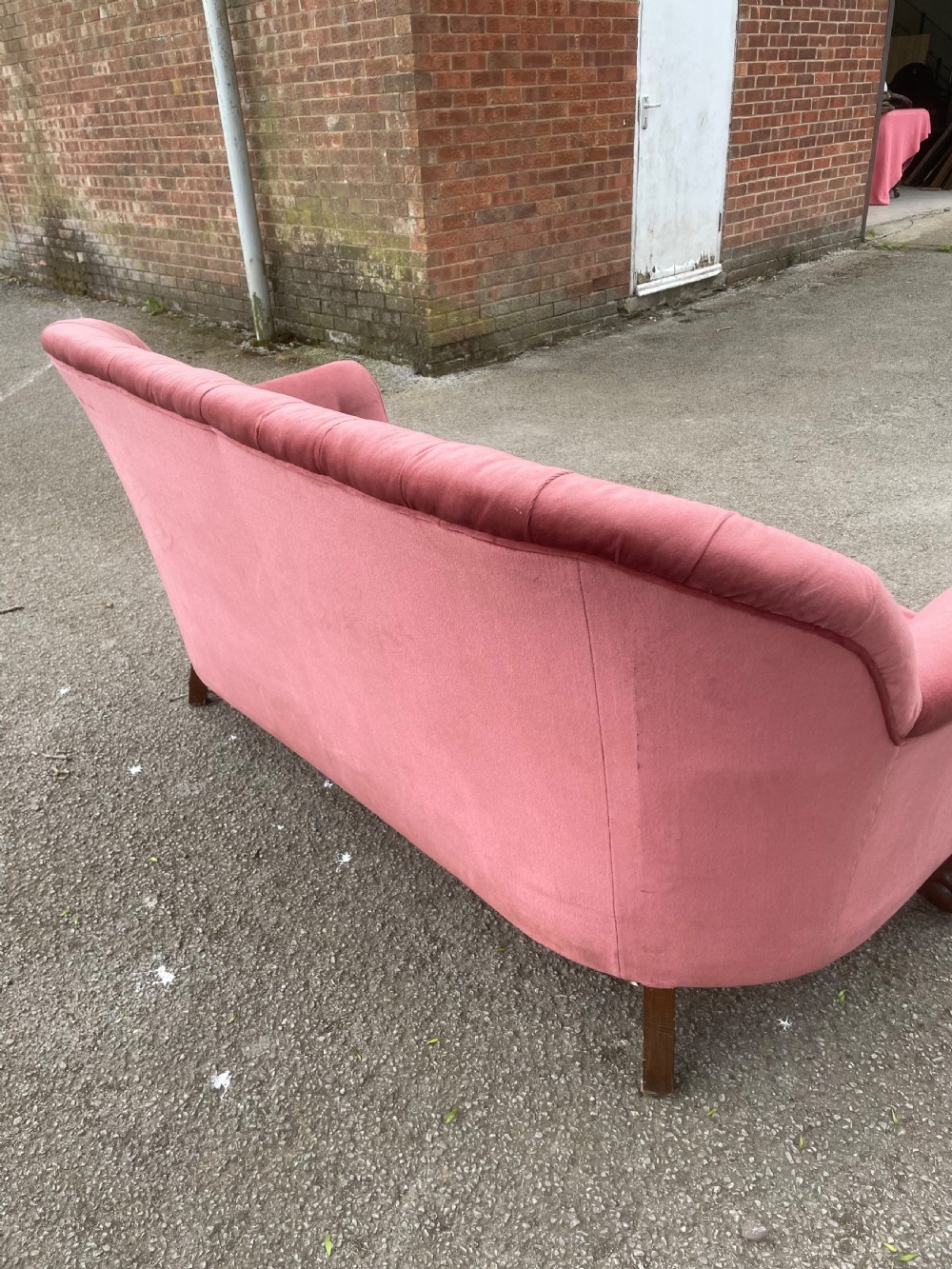 Victorian serpentine front sofa on carved show wood frame  View VI