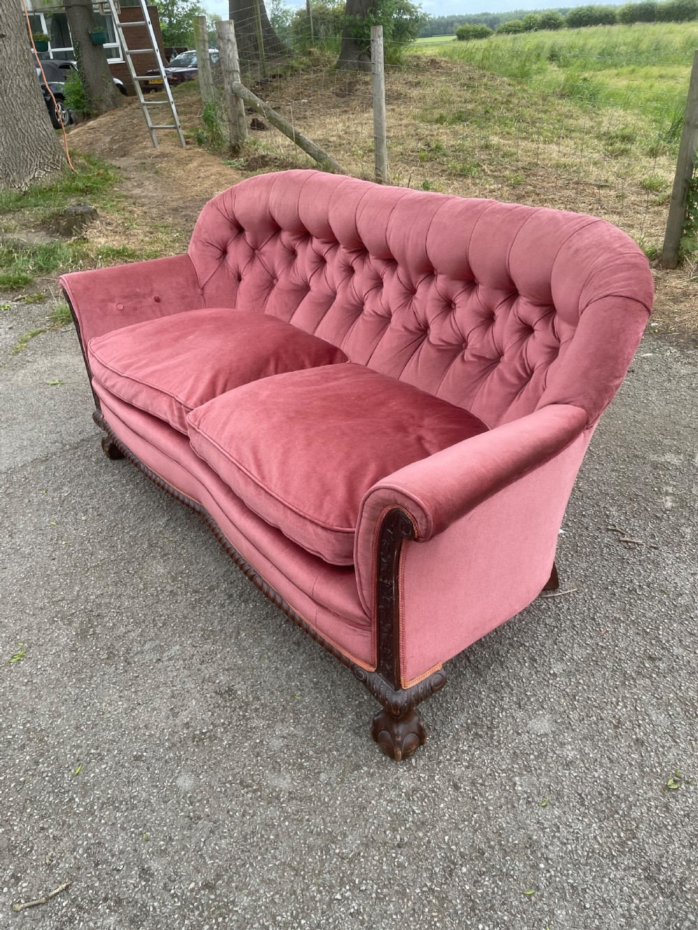 Victorian serpentine front sofa on carved show wood frame  View VIII