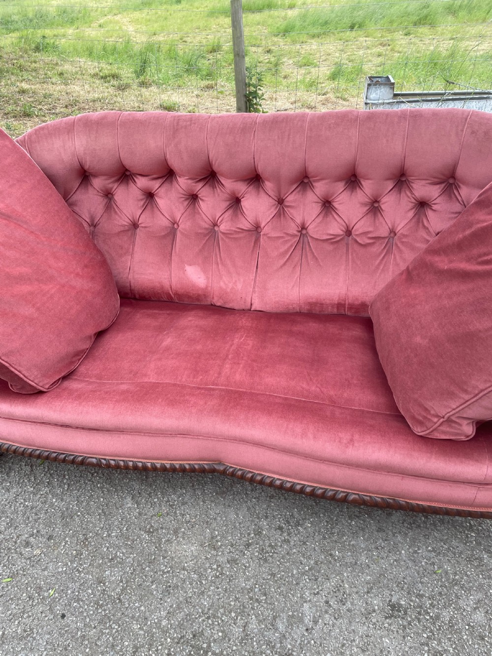 Victorian serpentine front sofa on carved show wood frame  View X