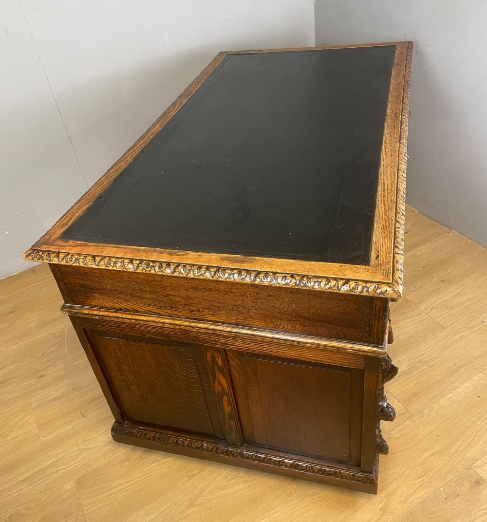 C19TH carved oak twin pedestal desk  View X