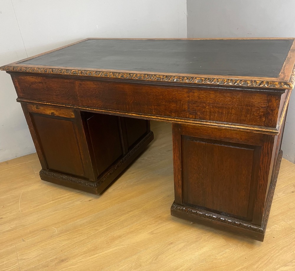 C19TH carved oak twin pedestal desk  View XI