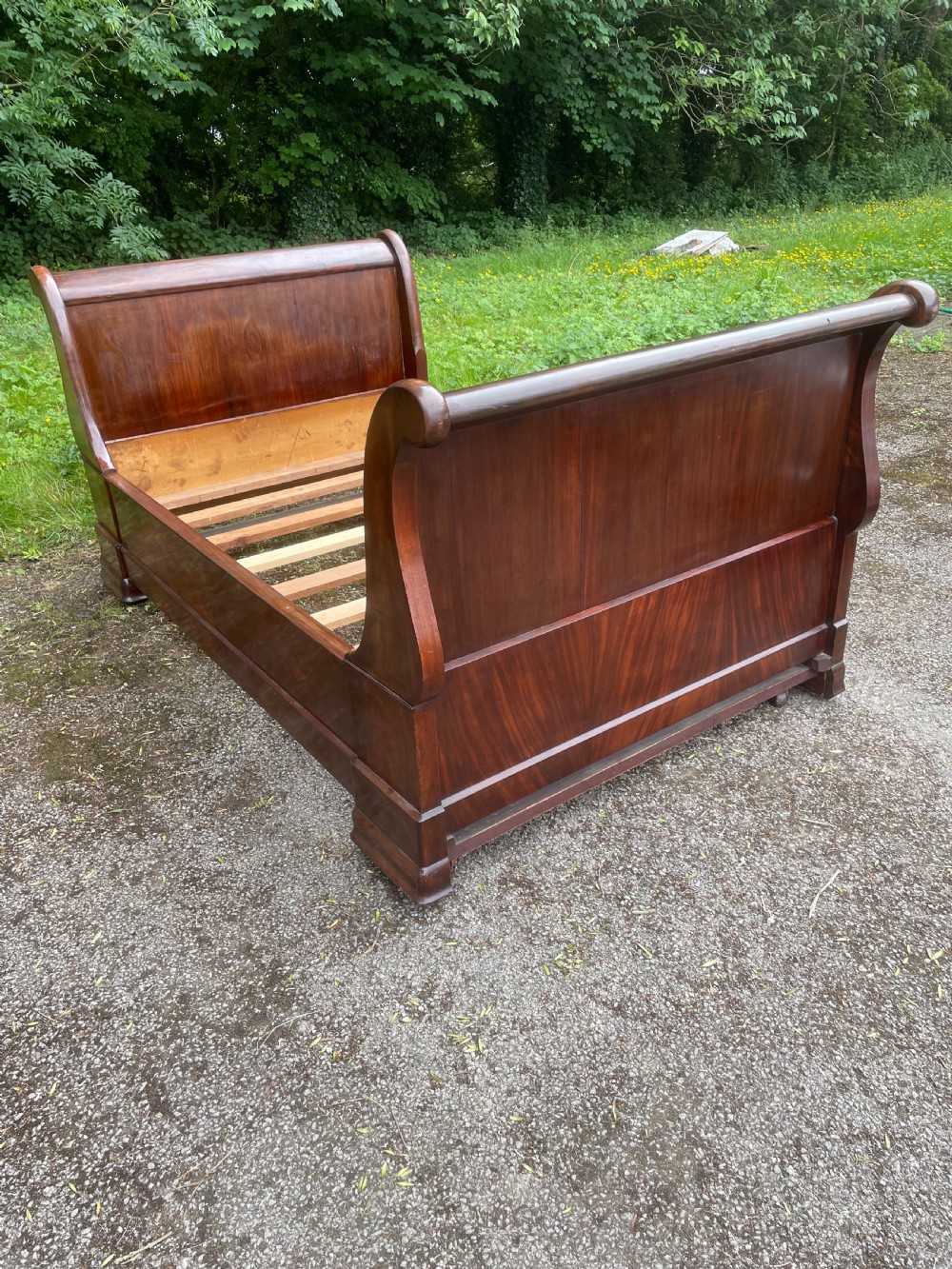 Pair of C19TH French mahogany bateau lit beds  View II