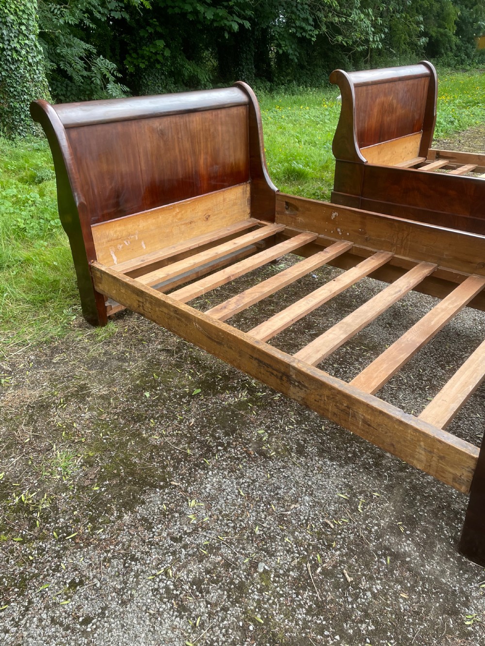 Pair of C19TH French mahogany bateau lit beds  View IV
