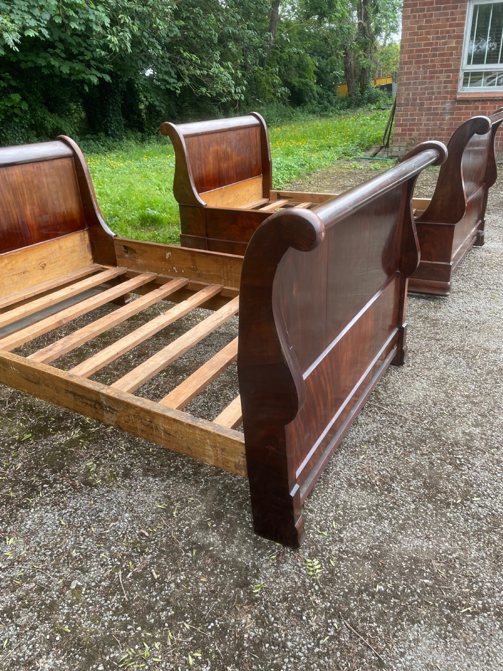 Pair of C19TH French mahogany bateau lit beds  View V