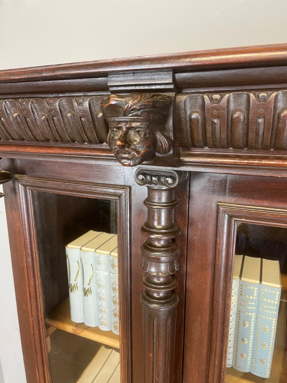 C19TH carved freestanding glazed walnut bookcase  View IV