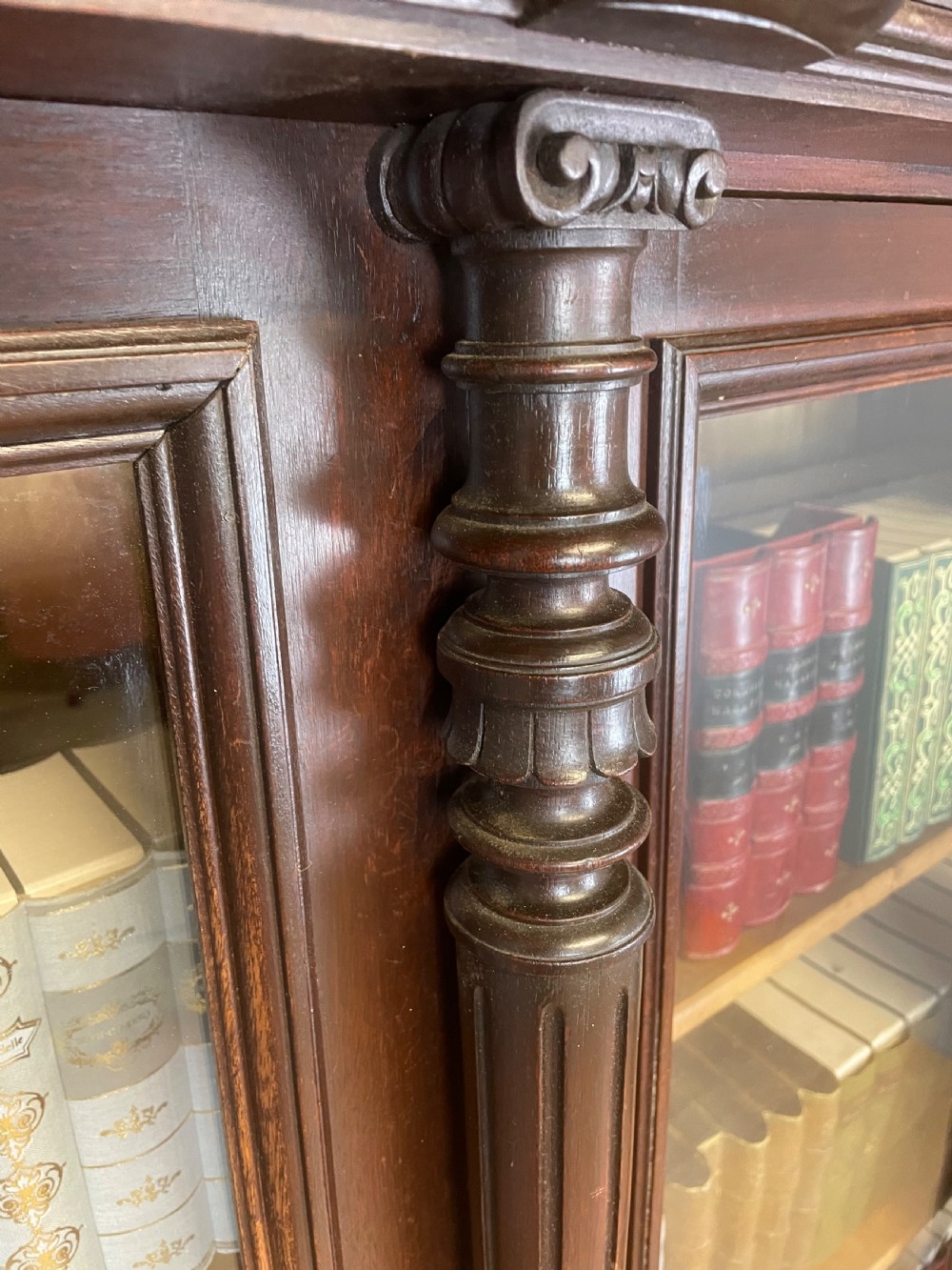 C19TH carved freestanding glazed walnut bookcase  View VII