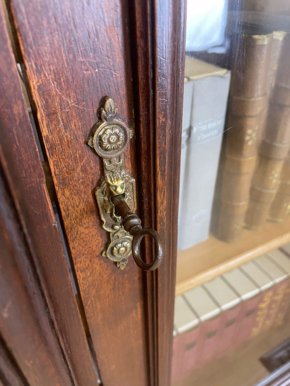 C19TH carved freestanding glazed walnut bookcase  View IX