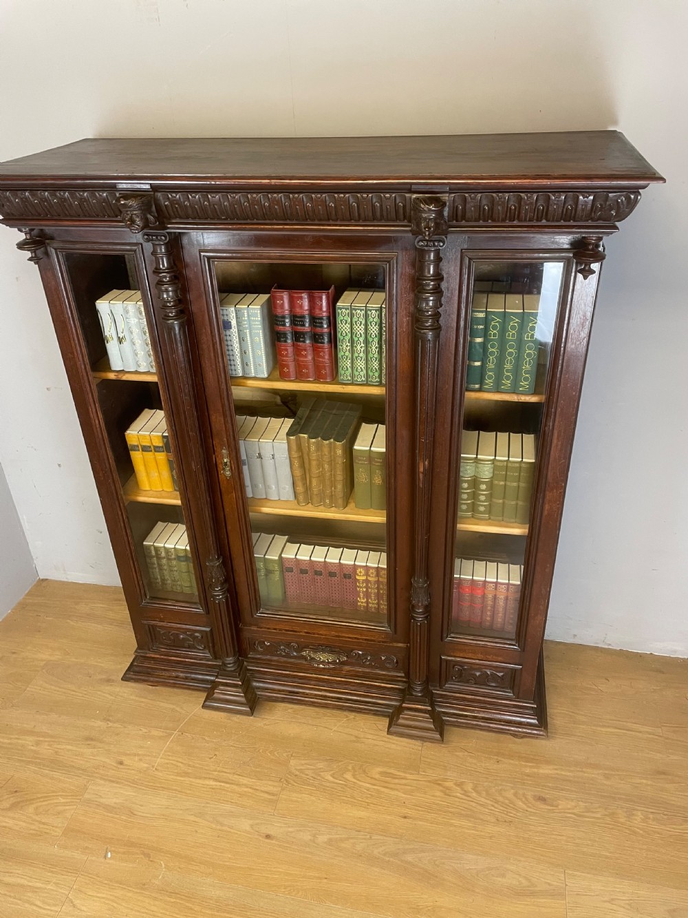 C19TH carved freestanding glazed walnut bookcase  View X