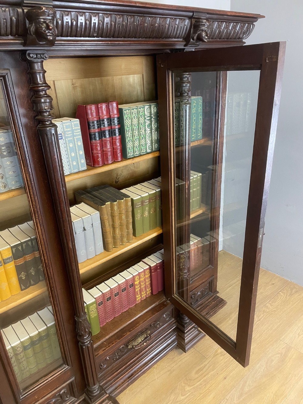C19TH carved freestanding glazed walnut bookcase  View XII