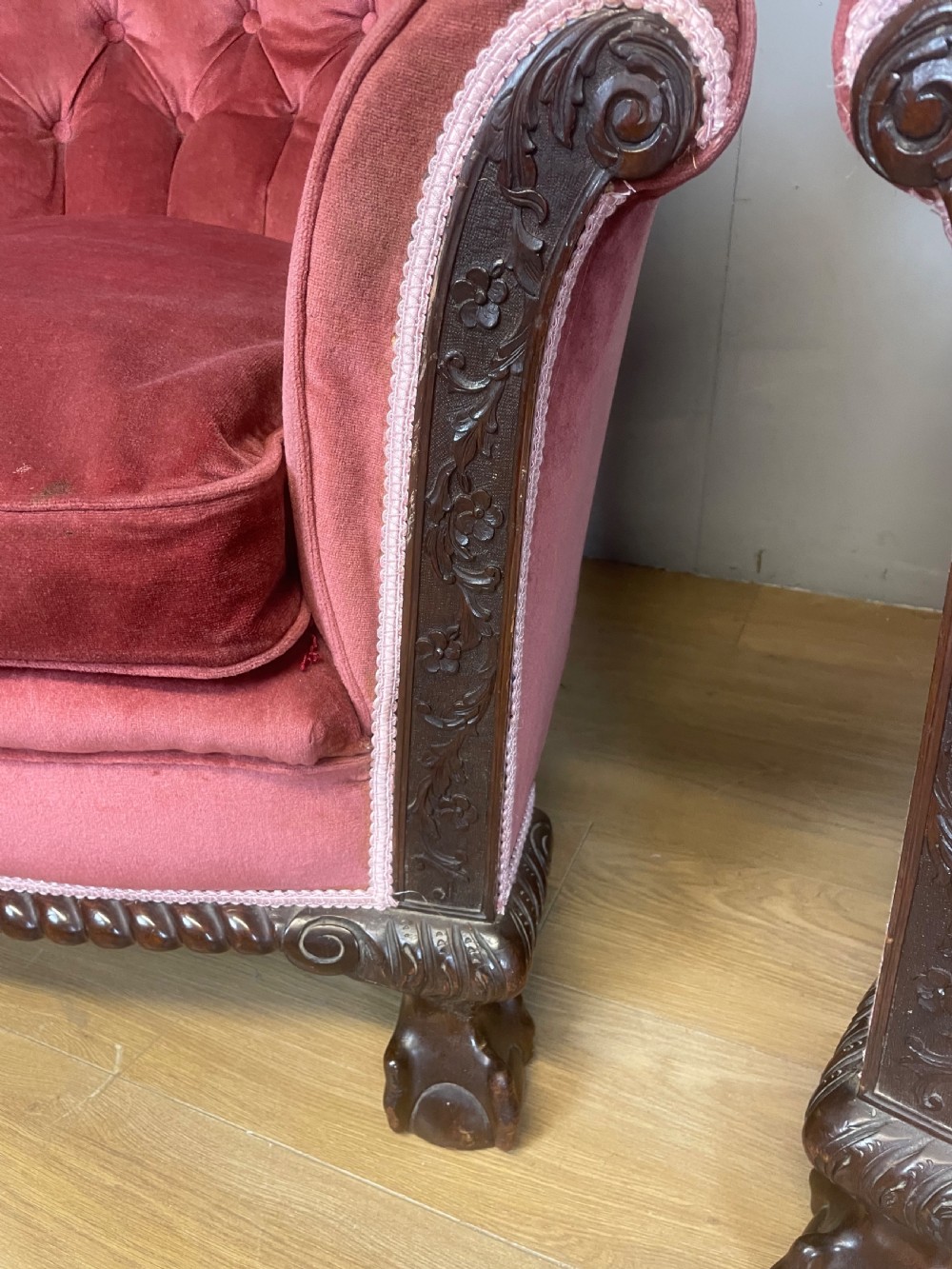 C19TH Pair of tub chairs with carved mahogany frames  View III