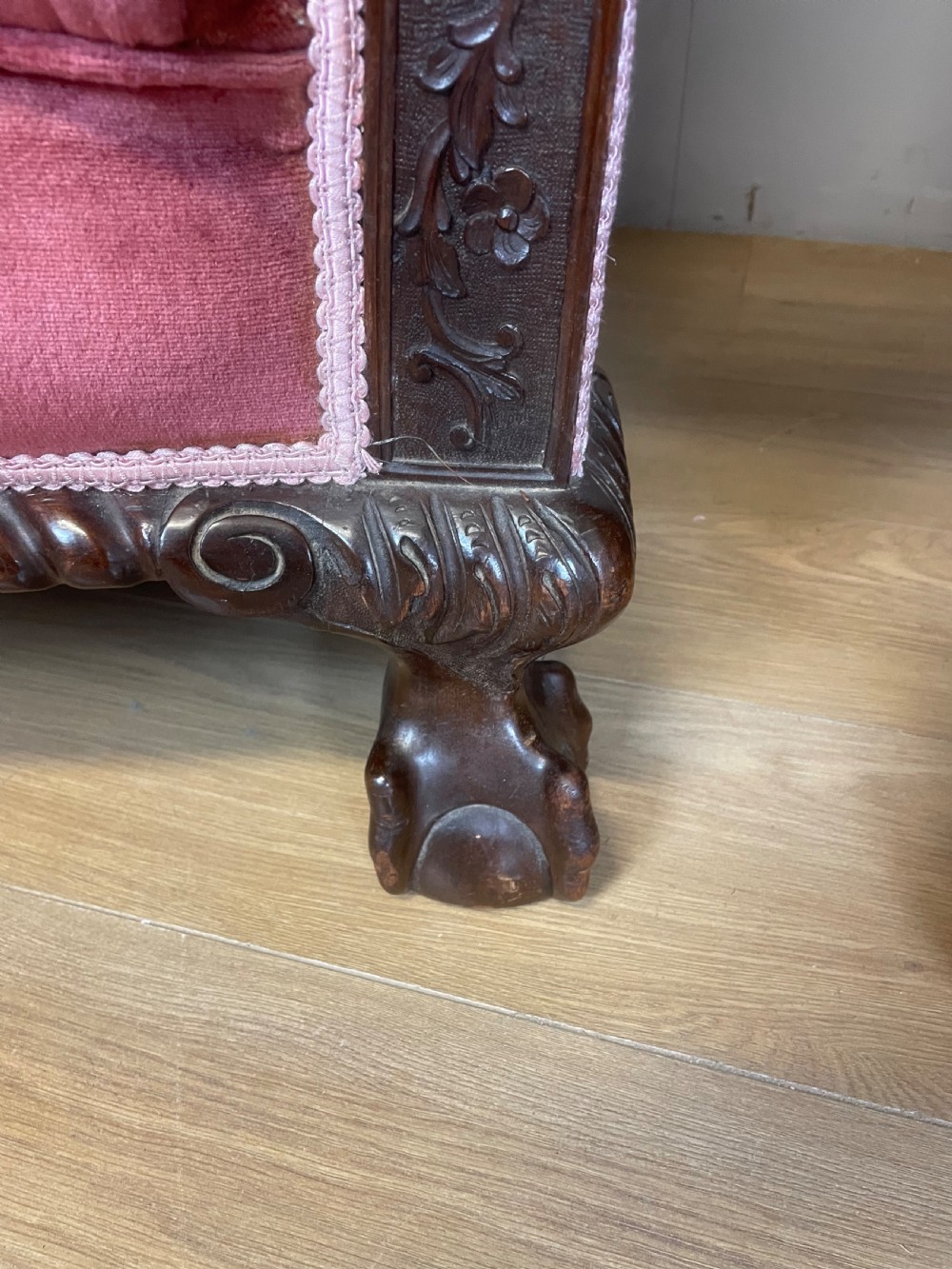C19TH Pair of tub chairs with carved mahogany frames  View IV