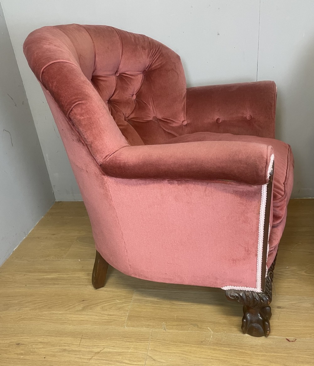 C19TH Pair of tub chairs with carved mahogany frames  View VI