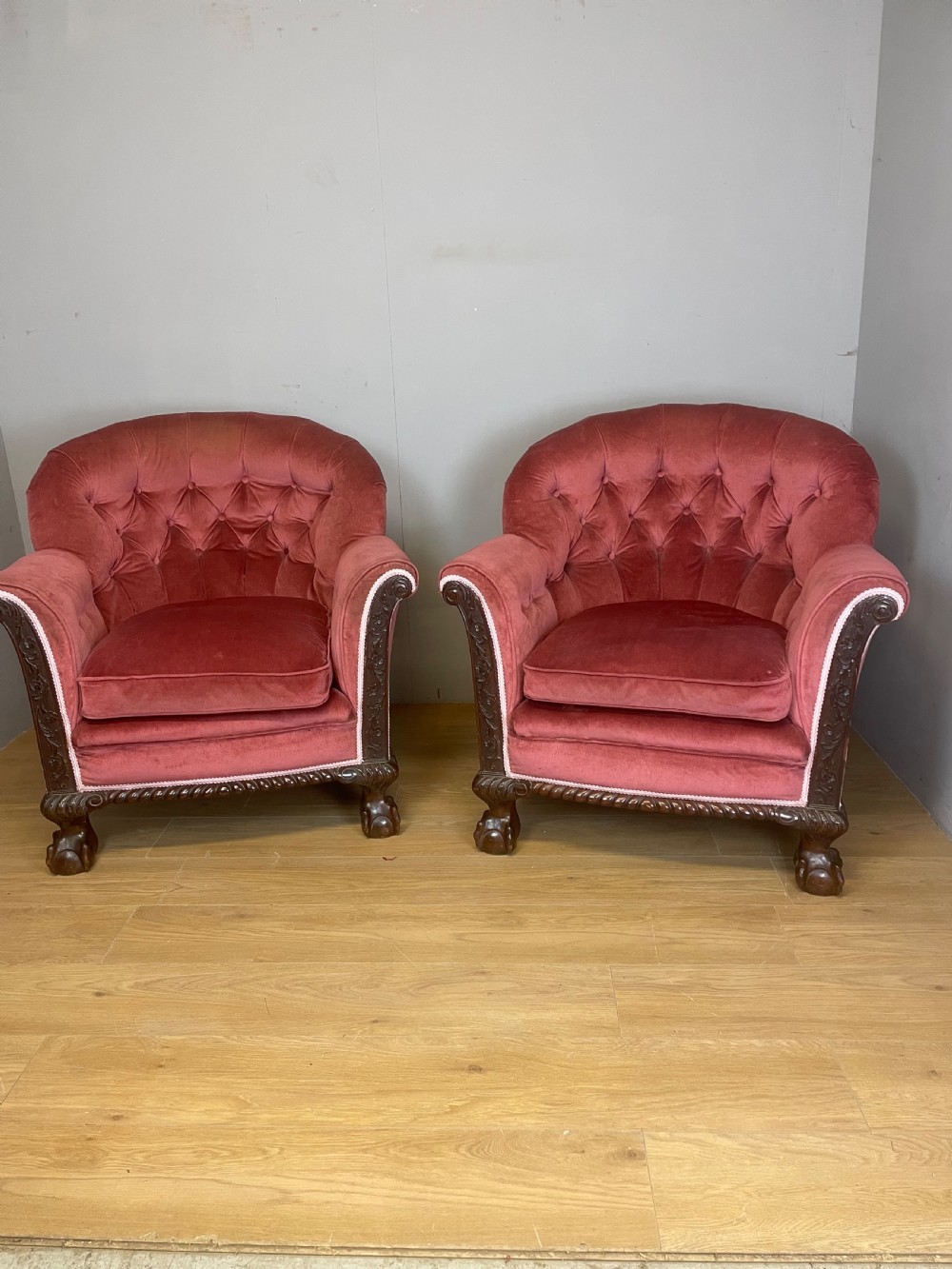 C19TH Pair of tub chairs with carved mahogany frames  View VIII