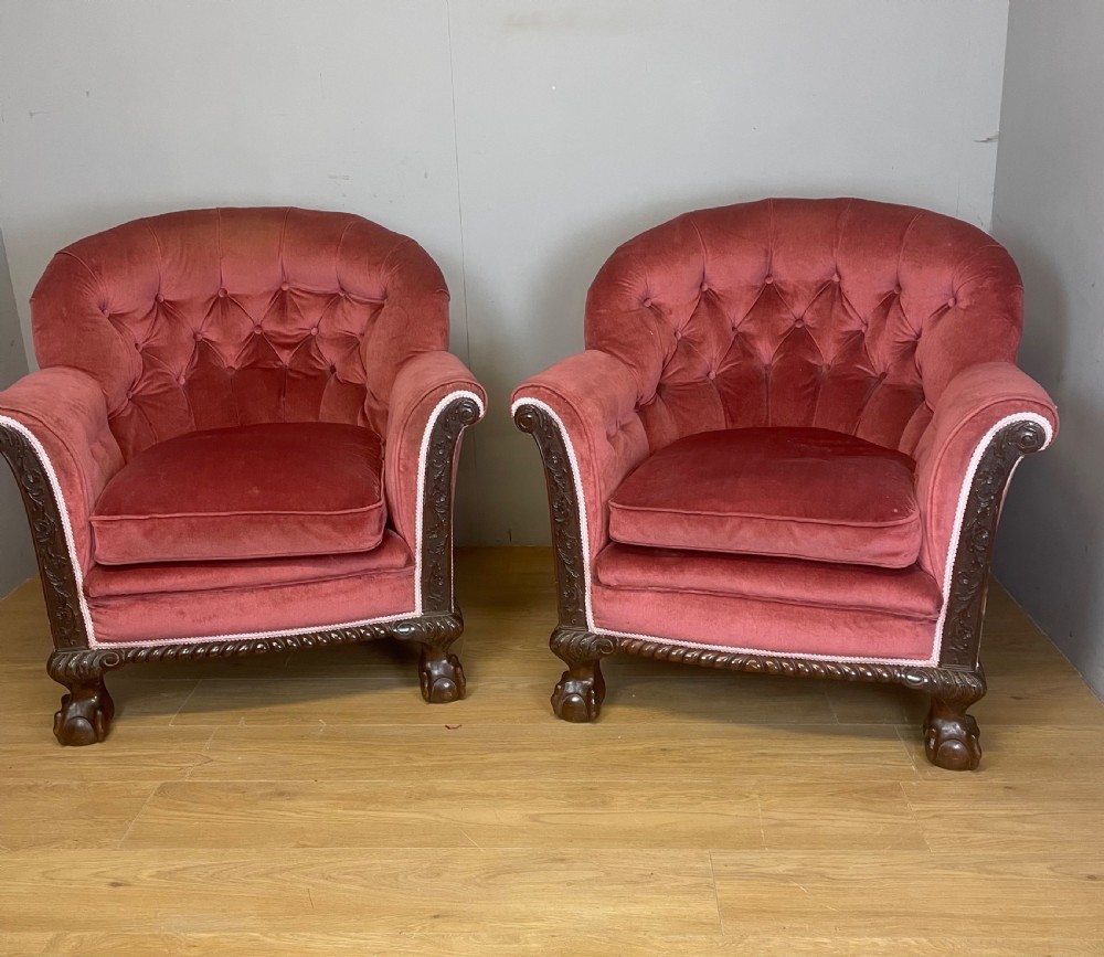 C19TH Pair of tub chairs with carved mahogany frames  View IX