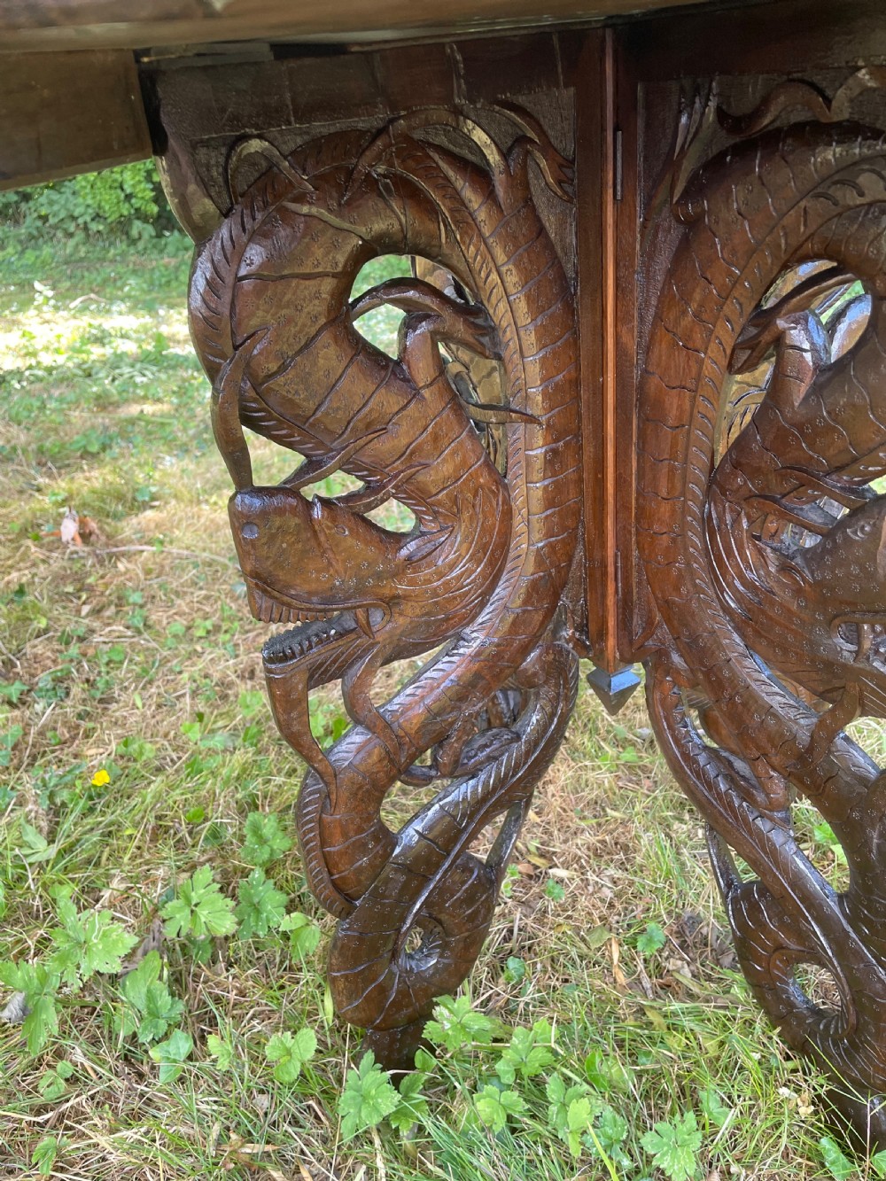 Late C19TH carved Burmese dragon table  View V