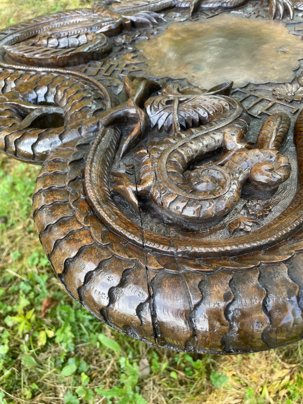 Late C19TH carved Burmese dragon table  View VII