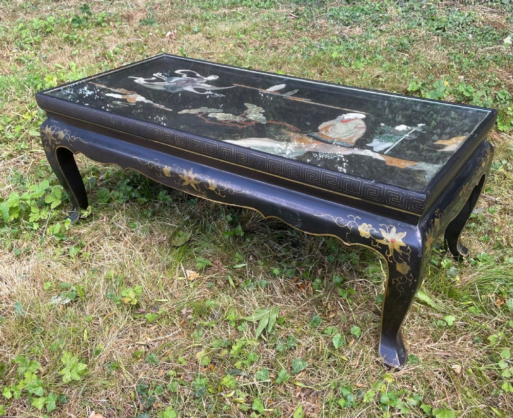 Black lacquer chinoiserie coffee table circa 1930