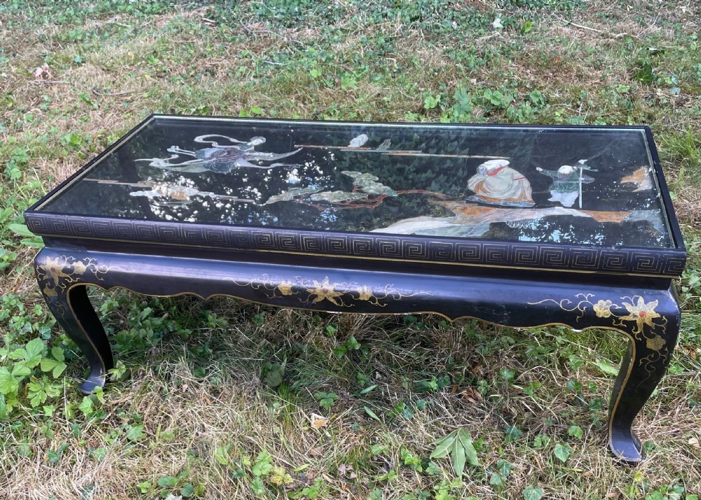 Black lacquer chinoiserie coffee table circa 1930 View II