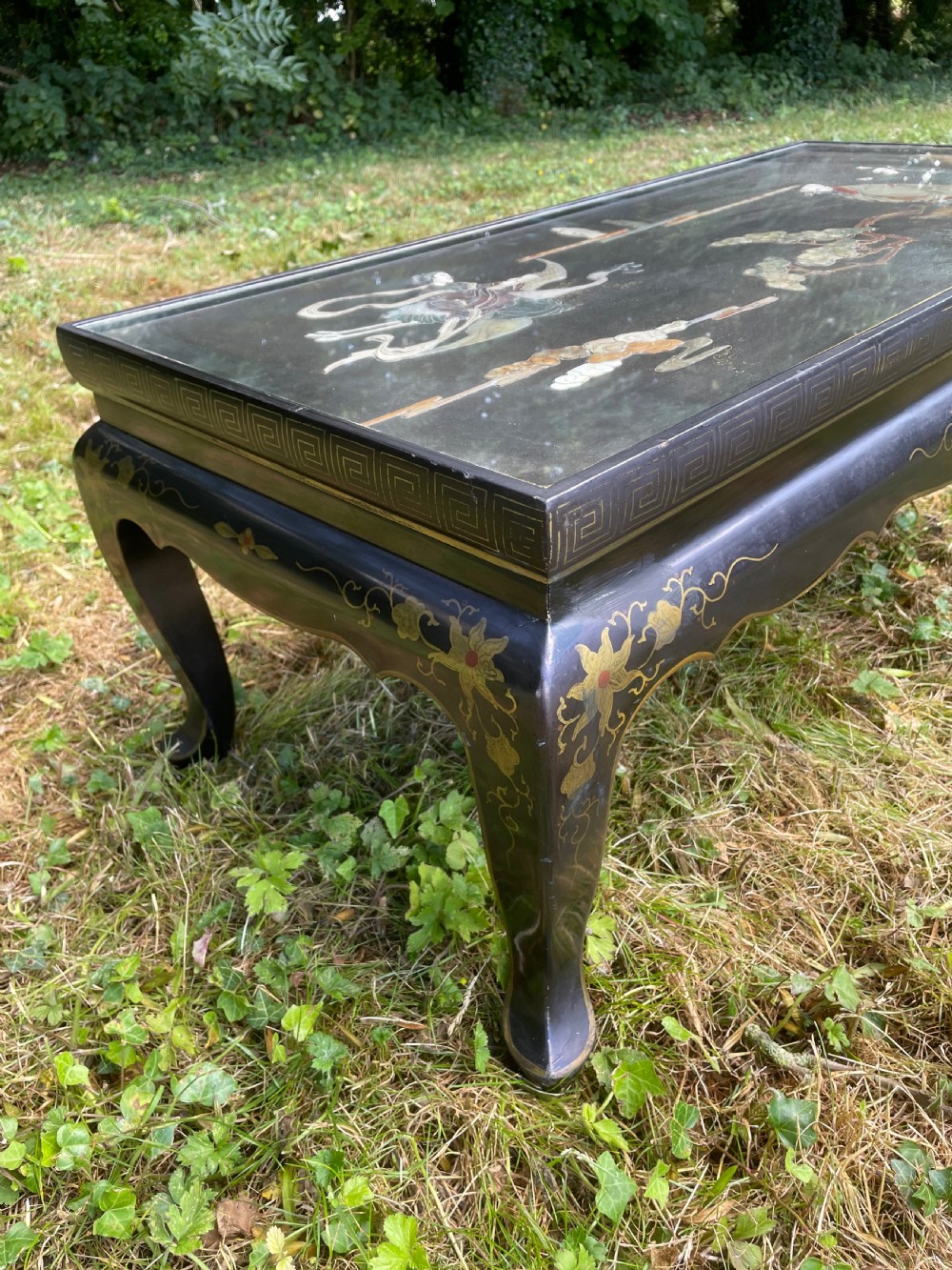 Black lacquer chinoiserie coffee table circa 1930 View III