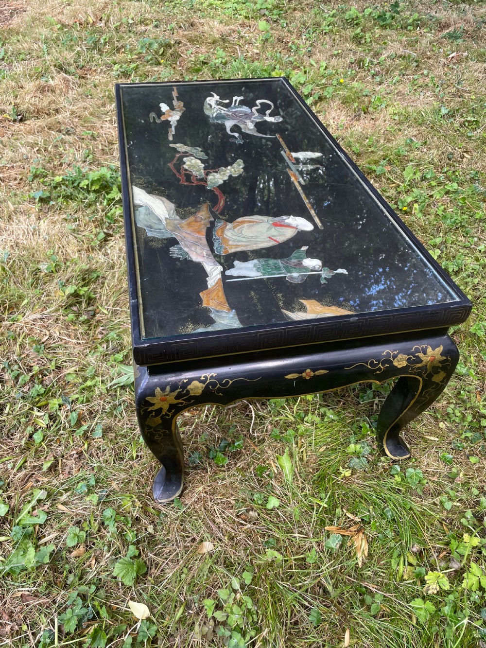 Black lacquer chinoiserie coffee table circa 1930 View IV