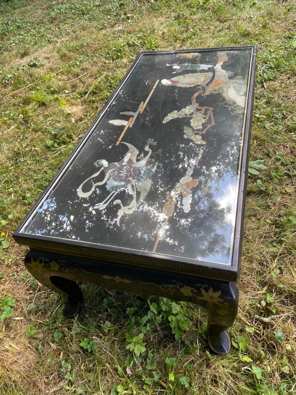 Black lacquer chinoiserie coffee table circa 1930 View V