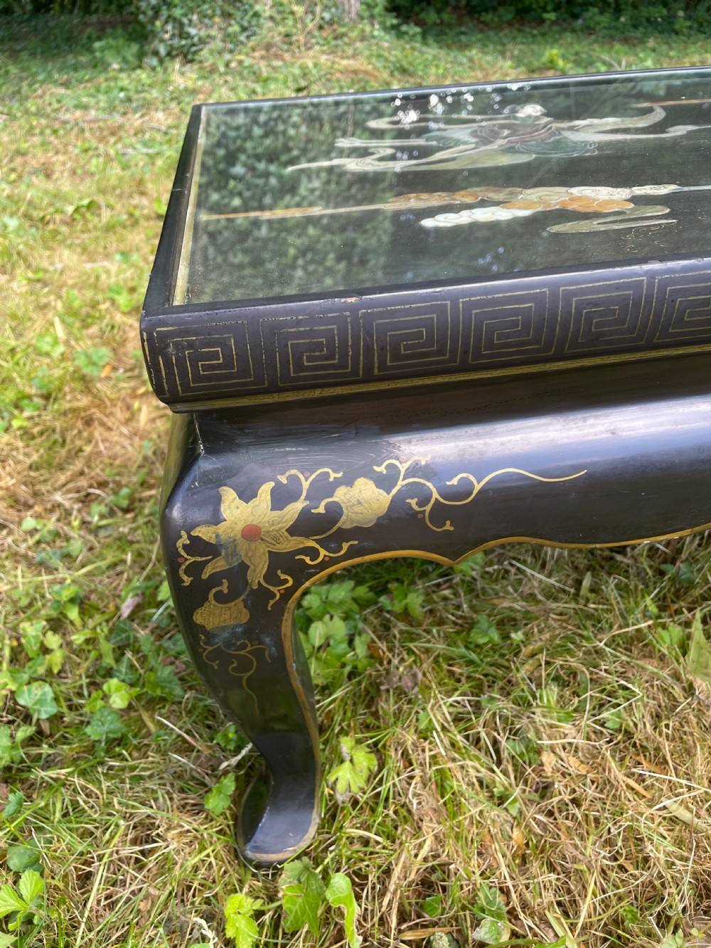 Black lacquer chinoiserie coffee table circa 1930 View VI