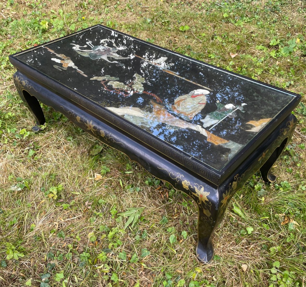 Black lacquer chinoiserie coffee table circa 1930 View VII