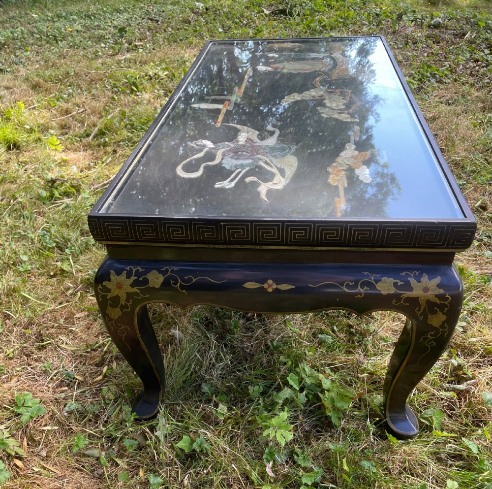 Black lacquer chinoiserie coffee table circa 1930 View VIII