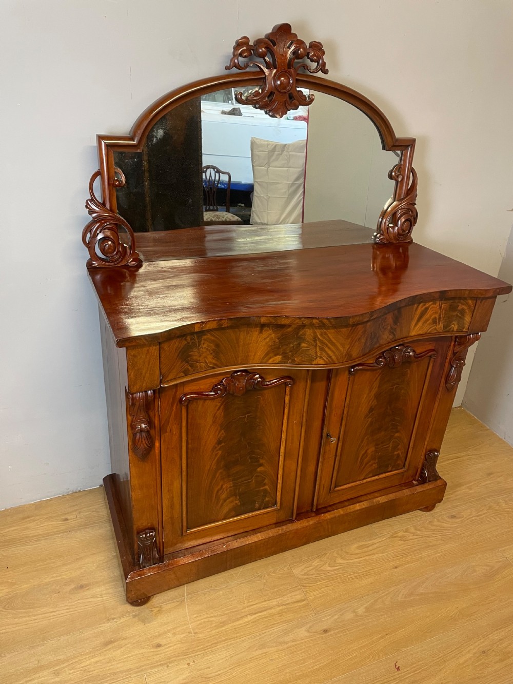 C19TH flame mahogany chiffonier  View V