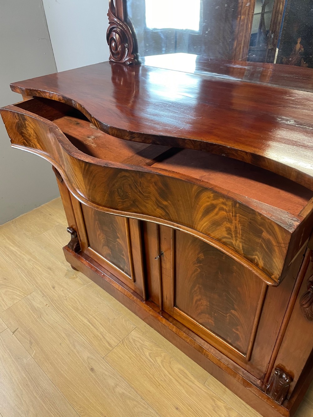 C19TH flame mahogany chiffonier  View X