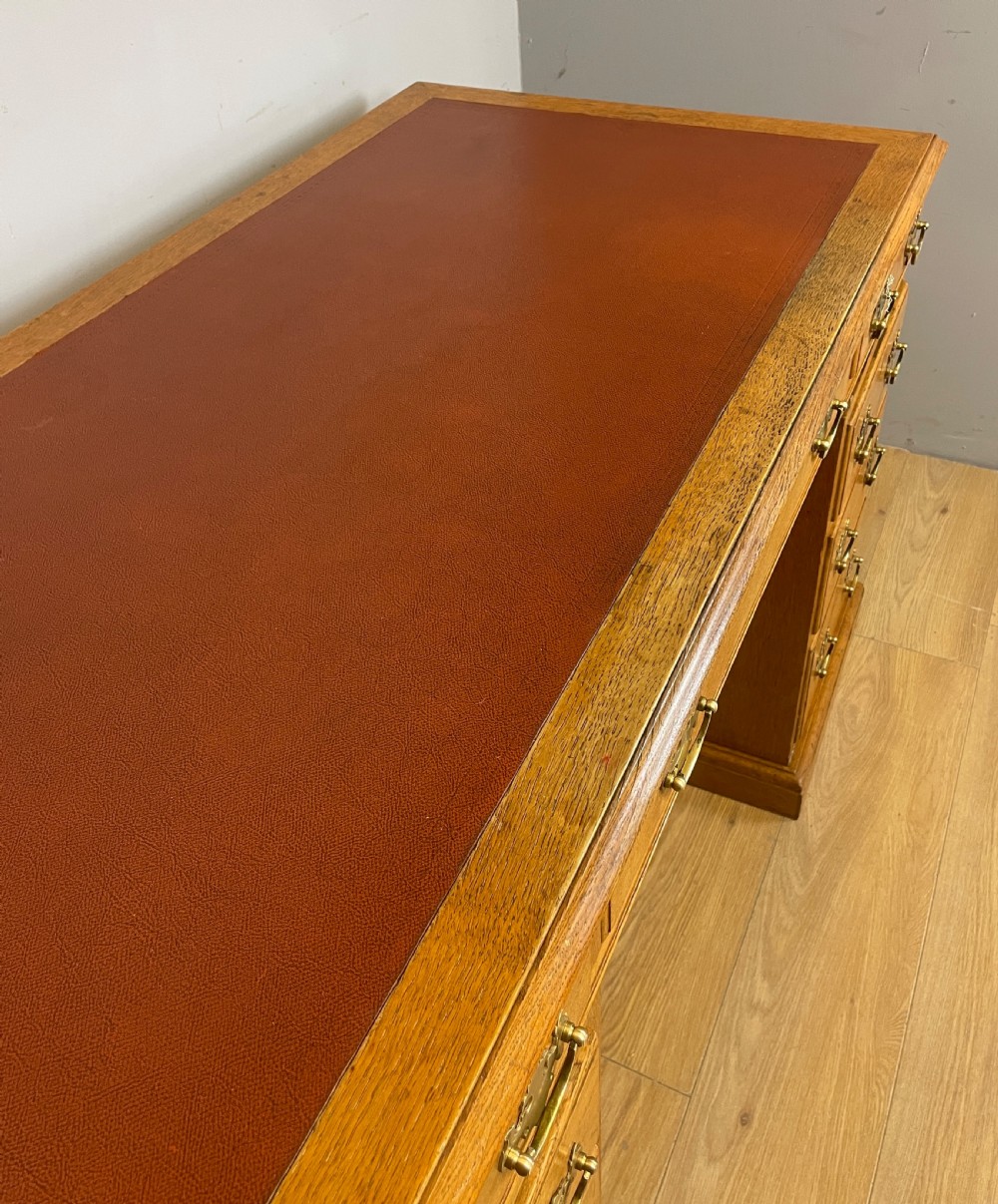 C19TH golden oak twin pedestal desk by Davies of Plymouth View V