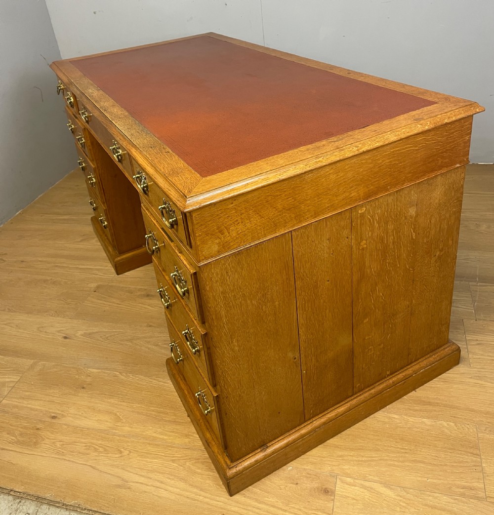 C19TH golden oak twin pedestal desk by Davies of Plymouth View XI