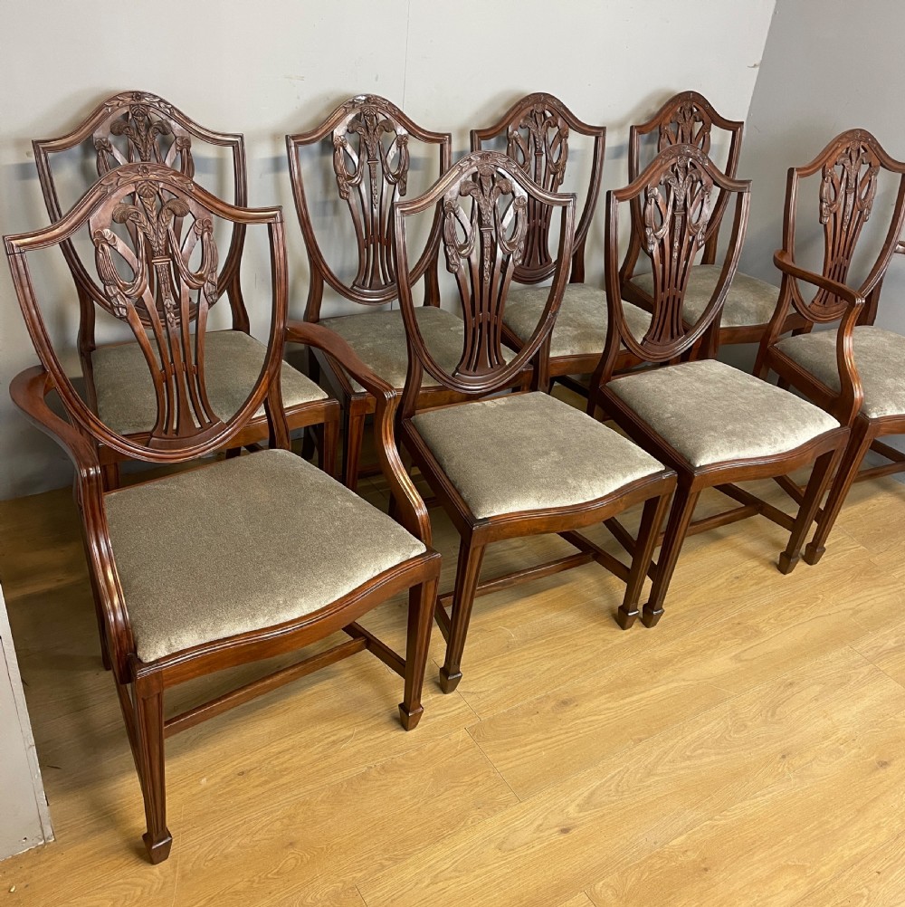 Set of 8 Georgian revival mahogany shield back dining chairs circa 1920 View II