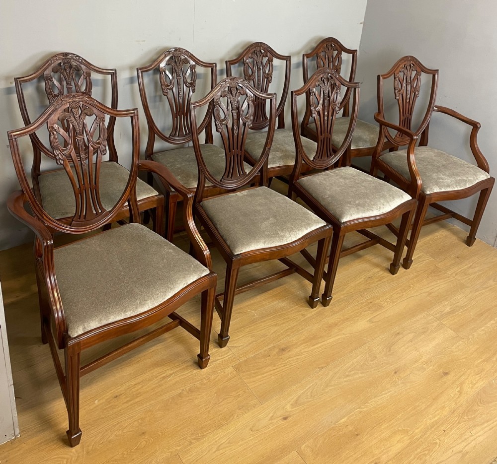 Set of 8 Georgian revival mahogany shield back dining chairs circa 1920 View III