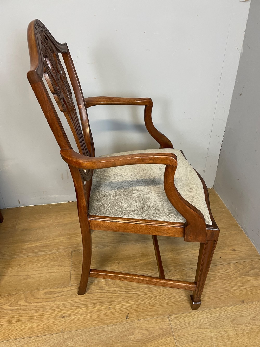 Set of 8 Georgian revival mahogany shield back dining chairs circa 1920 View V