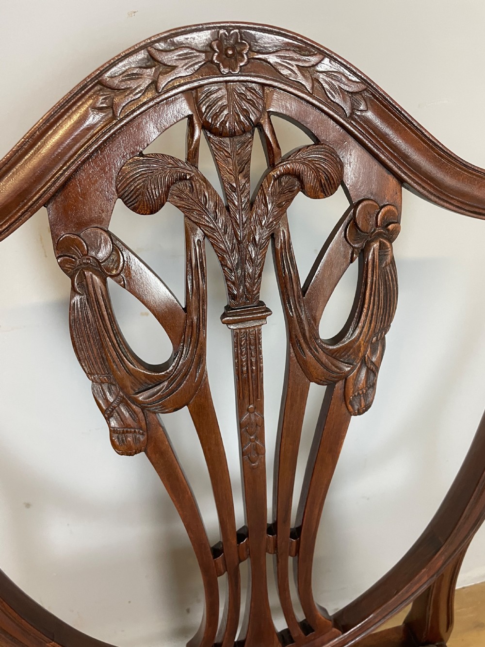 Set of 8 Georgian revival mahogany shield back dining chairs circa 1920 View X
