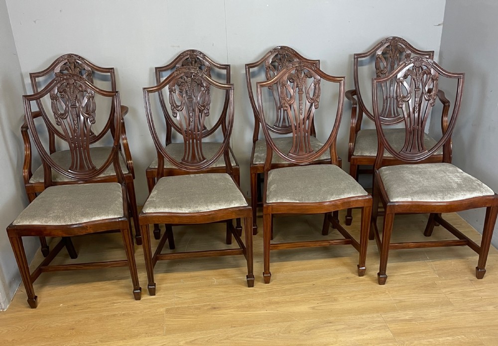 Set of 8 Georgian revival mahogany shield back dining chairs circa 1920 View XIV