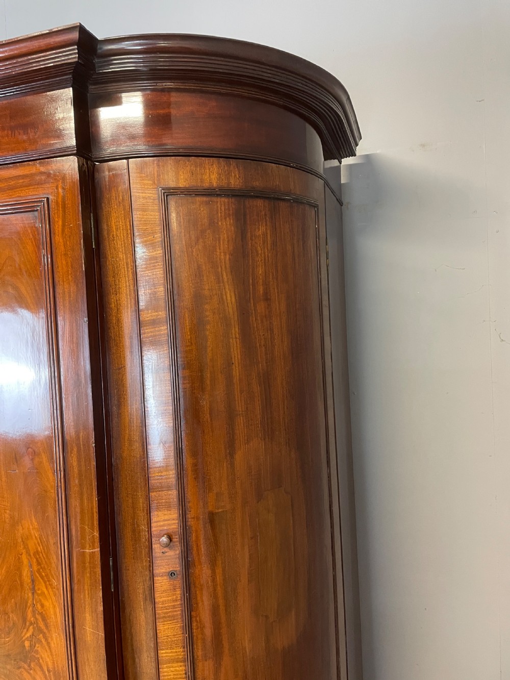 C19TH country house flame mahogany bow fronted and breakfront wardrobe  View IV