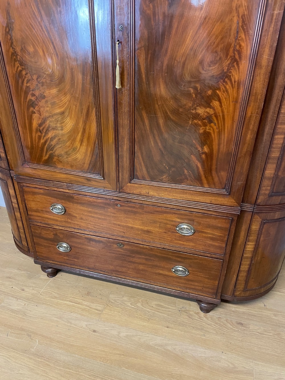 C19TH country house flame mahogany bow fronted and breakfront wardrobe  View VI