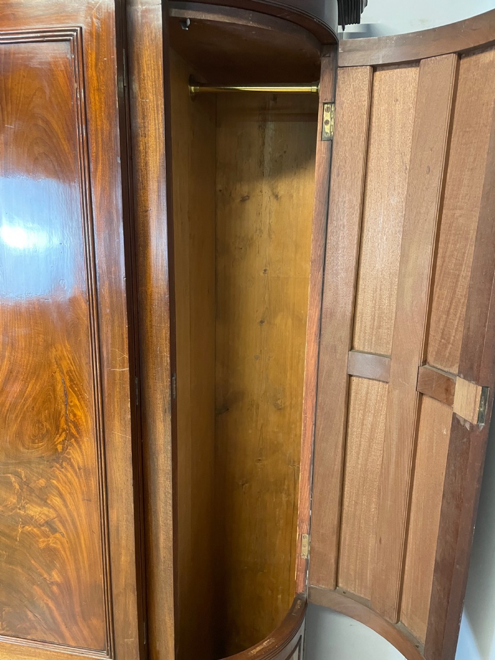 C19TH country house flame mahogany bow fronted and breakfront wardrobe  View XII