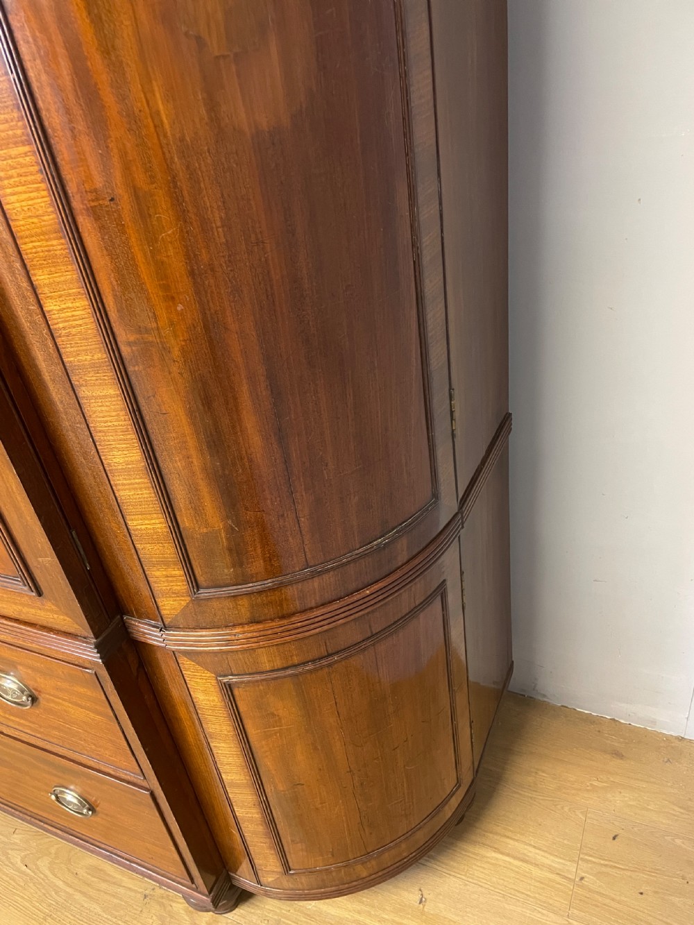 C19TH country house flame mahogany bow fronted and breakfront wardrobe  View XV