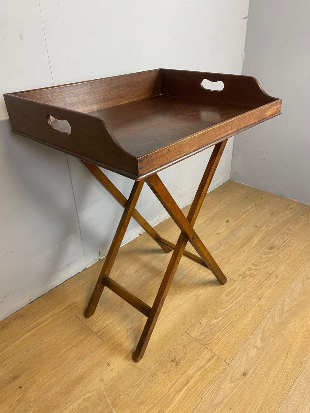C19TH mahogany butlers tray on stand 
