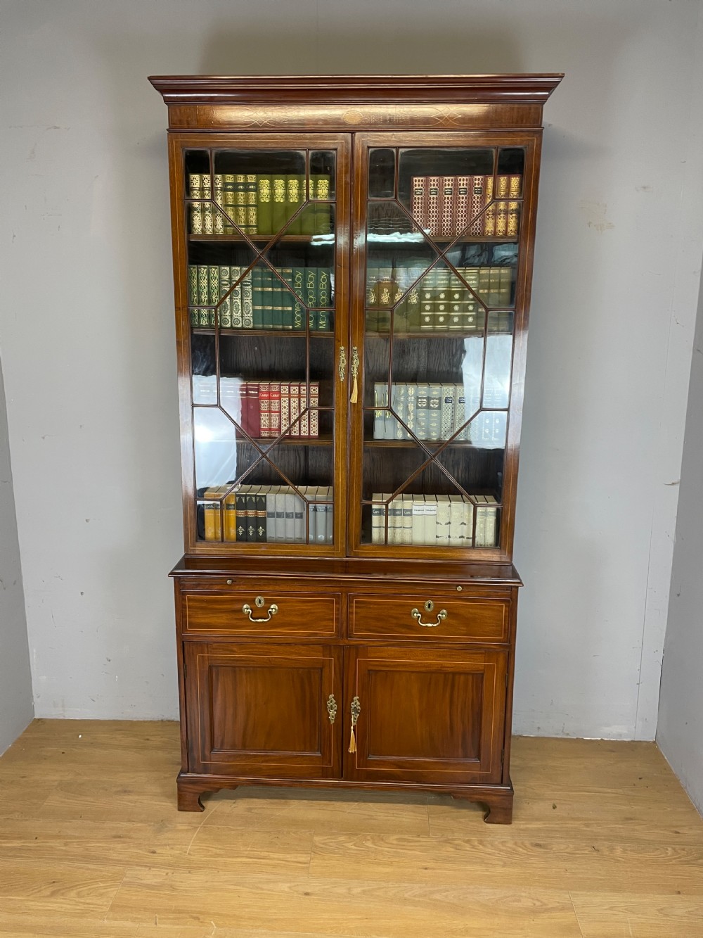 C19TH Sheraton revival inlaid mahogany bookcase over cupboard  View XIII